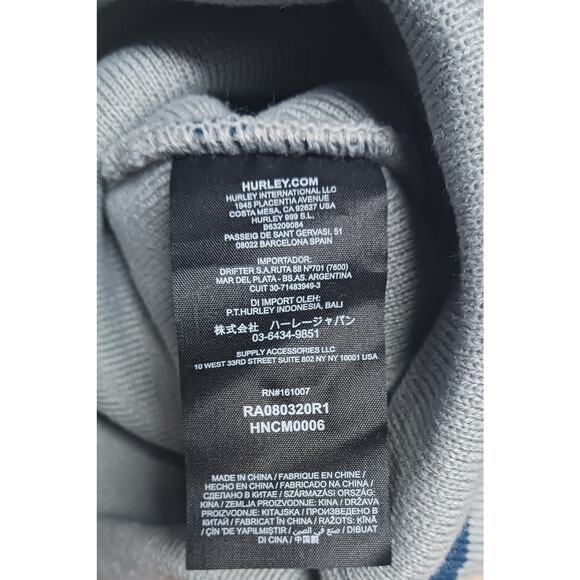 Hurley Ragland Gray Blue Pom Beanie Knit Winter Hat Cuffed Acrylic One Size New - Picture 12 of 12